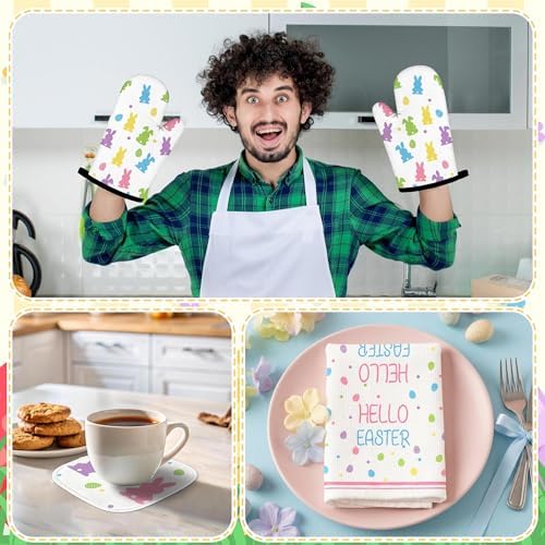 Tieshankao 10Pcs Easter Kitchen Decor Set Bunny Eggs Towels Pot