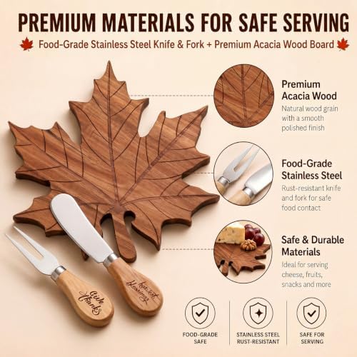 Nuenen 1 Set Fall Maple Leaf Mini Charcuterie Board Gift, 8.3 x 7.5 in