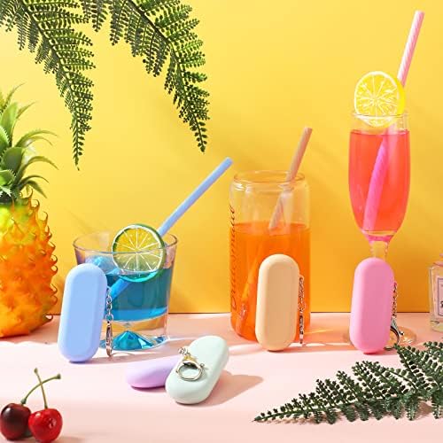 Meanplan 8 Set Silicone Travel Straws Reusable with Case,Light Color