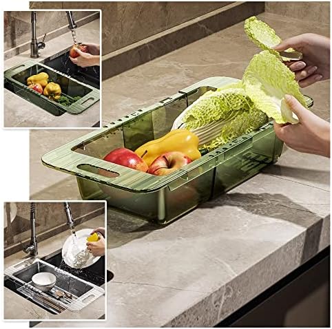 2 Pack Over the Sink Colander Strainer Basket, Expandable Plastic