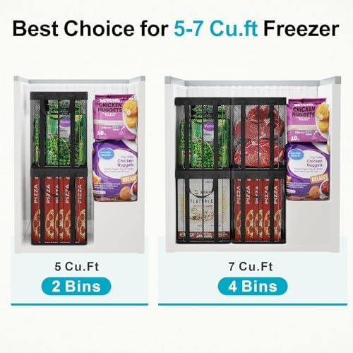 iSPECLE Freezer Organizer Bins, 2 Pack, Black