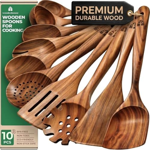 10-Piece Teak Wooden Cooking Utensil Set