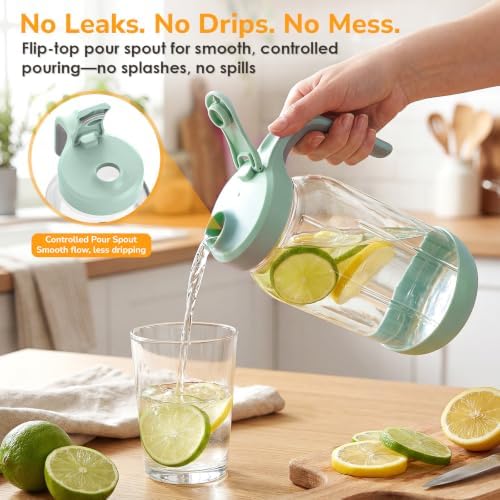 64 oz (2 Qt) Glass Mason Jar Pitcher with Pour Spout Lid & Handle