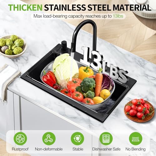 FirstE Stainless Steel Over-the-Sink Colander Strainer Basket, 6 Quart