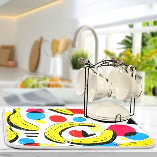 OTVEE Banana Crisp Spark Dish Drying Mat for Kitchen Counter Absorbent