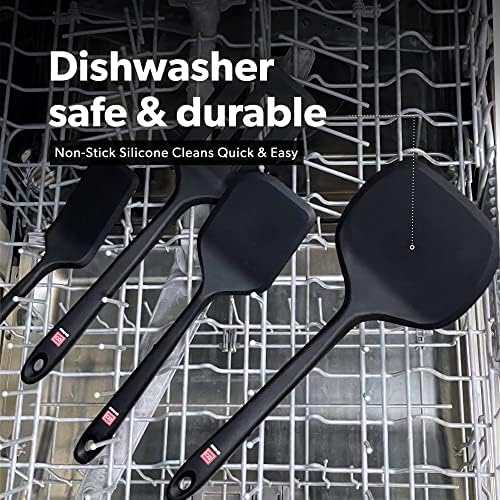 DI ORO Silicone Turner Spatula Set - 600F Heat Resistant, 2-Pc Black