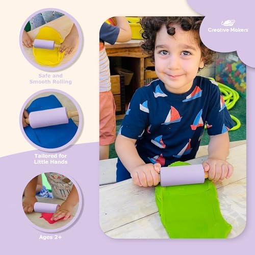 Small Rolling Pin for Kids, Non-Stick Silicone Surface with Wooden