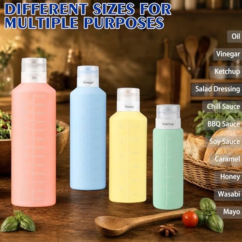 4Pcs Condiment Squeeze Bottles, 16 oz Silicone Squeeze Bottles For
