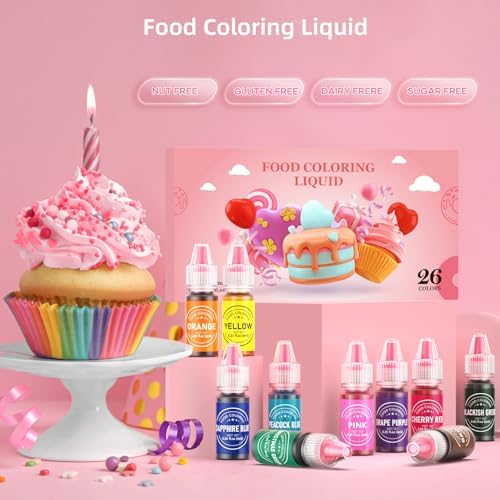 Food Coloring for Baking - 26 Vibrant Cake Coloring Liquid Set for