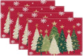 Bloss Christmas Placemats Set of 4, 12x18 Inch Xmas Trees Snowflakes