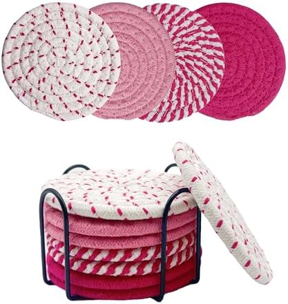 8 Pack Pink Coasters for Desk, Cute Coaster Set, Absorbent Drink