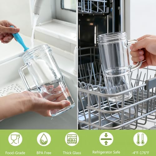 Birity 24oz Glass Tumbler with/Lid & Straw, Handle 2‐Pack Iced Coffee
