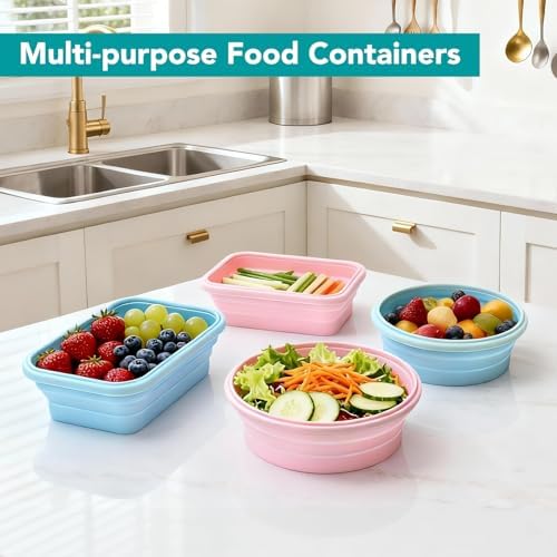 Square Collapsible Silicone Food Storage Containers 4-Piece Set
