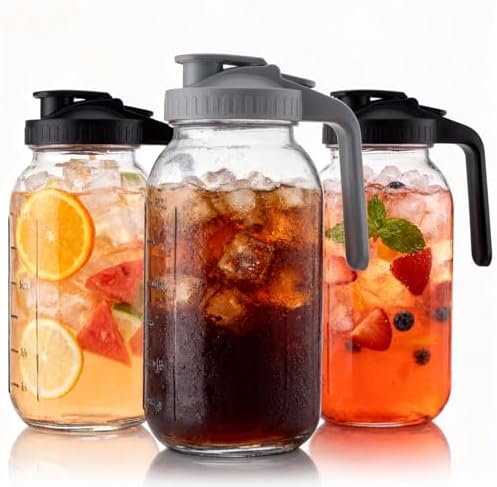 3 Pack 64 oz Pitchers with Lids, Half Gallon Glass Drink Pitchers