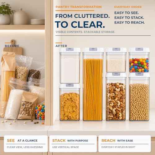 Airtight Food Storage Containers, 7-Piece White Set for Pantry