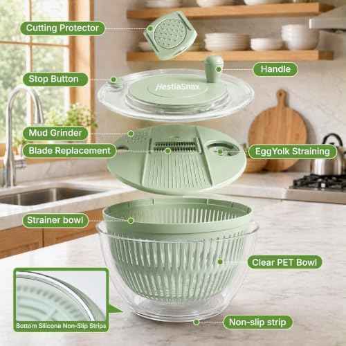 Salad Spinner 4.25qt, One‐touch Stop Button & Non‐slip Base, Vegetable