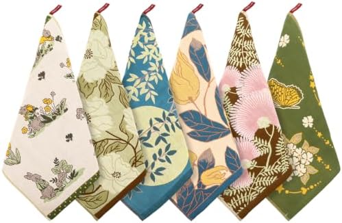6 Pack Boho Floral Kitchen Dish Towels 100% Cotton Thick 4 Layer