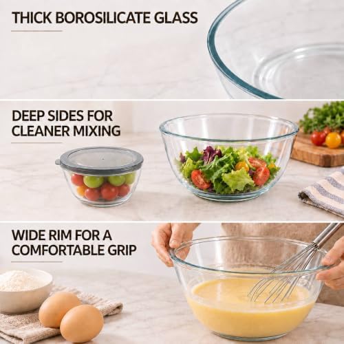 Cuiselct 5pcs Glass Mixing Bowls with Lids Set, Nesting Mixing Bowls