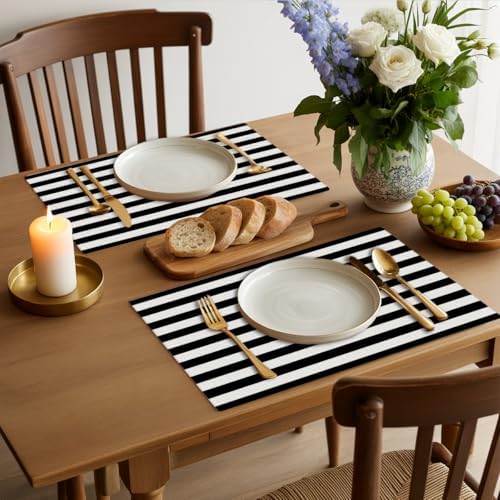 Black and White Striped Placemats Set of 4, Kitchen Table placemats