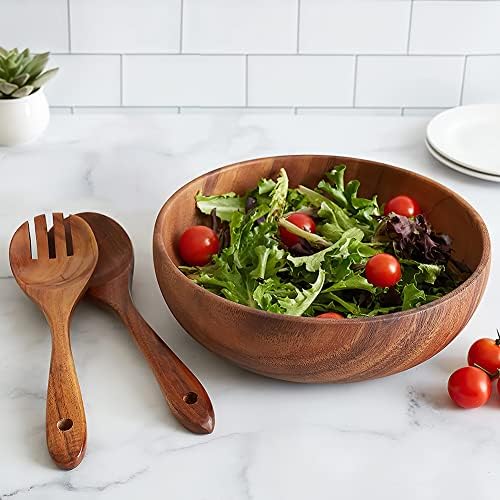 AOOSY 3-Pcs Acacia Wood Salad Bowl Set, 9 Inch Wooden Serving Bowl