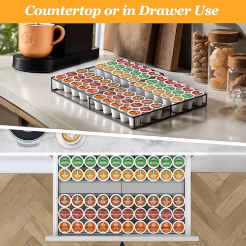 Coffee Pod Holder Drawer, Expandable K Cup Holder Compatible with Keurig K-Cup, K Cup Drawer Organizer Hold 35-70 Coffee Pod Storage for Coffee Station Office and Kitchen, Black