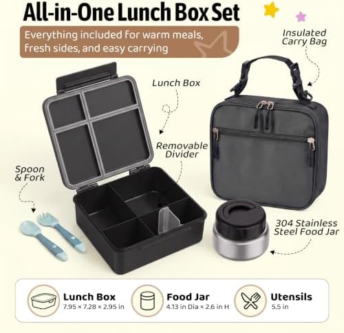 Bento Box for Kids with Thermo Food Container (9oz), 4-Compartment