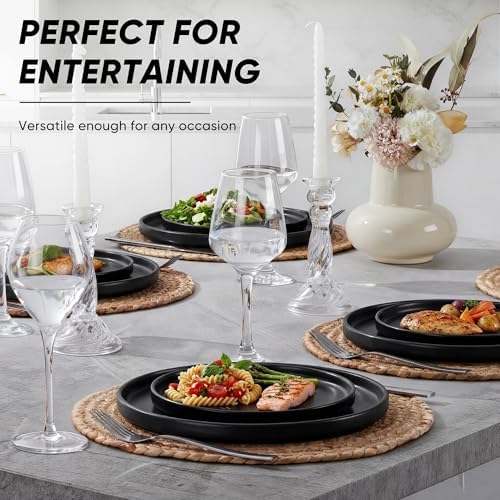 E-far Dinner Plates Set of 6, 10.5 Inch Stoneware Dinner Plate, Black