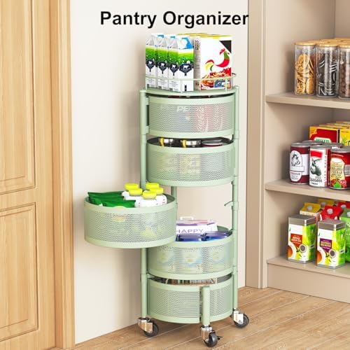SAYZH 5 Tier Fruit Vegetable Basket Stand for Kitchen, Rotating, Green