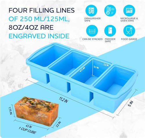 ZIP STANDING Silicone Freezer Trays with Lid,1-cup Soup Freezer