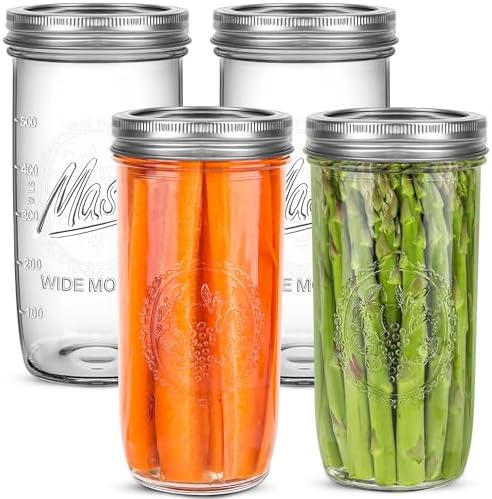 24 oz Wide Mouth Mason Jars with Airtight Lids, 4 Pack