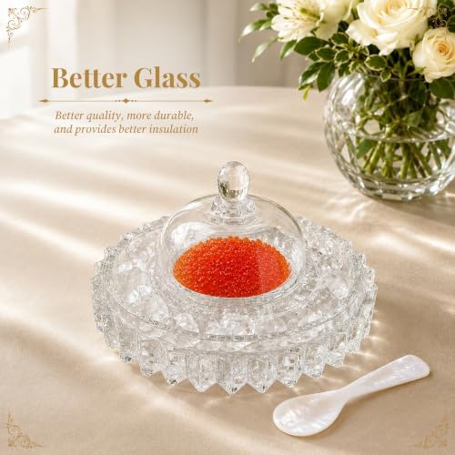 Extra Thick High Quality Glass Caviar Serving Set Divided Serving Bowl