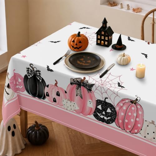 Halloween Tablecloth Rectangle 60 x 84 Inch, Pink Halloween Pumpkin