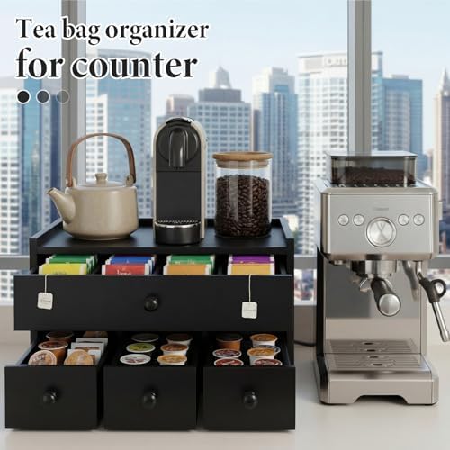 AceOrbit Wooden Tea Box Organizer with Drawer Wooden Coffee Pod