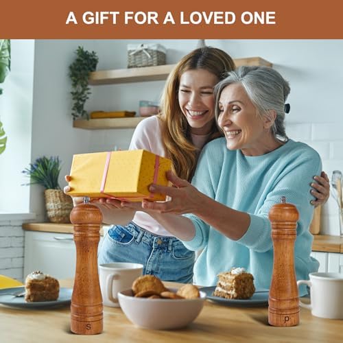 DEBETOOL Wooden Salt and Pepper Grinder Set, 8-inch Oak Mill