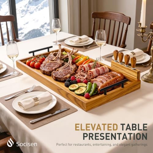 Socisen Teak 24 in Large Charcuterie Board with 4-Piece Cheese Knife Set