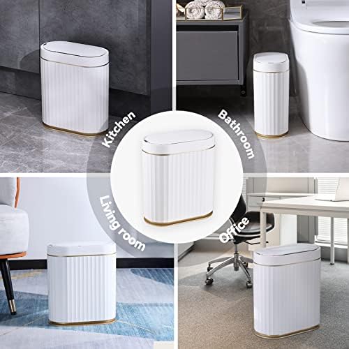ELPHECO 2 Gallon Motion Sensor Bathroom Trash Can, White Gold
