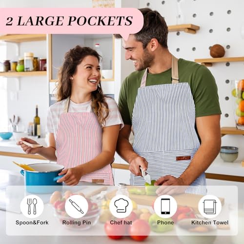 2Pack Adjustable Kitchen Apron for Women Men with 2