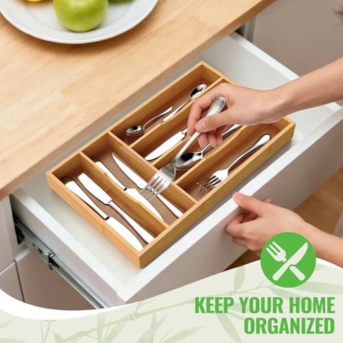 Bamboo Silverware Organizer, Bamboo Kitchen Drawer Cutlery Organizer