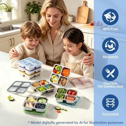 BEFOY 4 Pack Stainless Steel Snack Containers with Lids