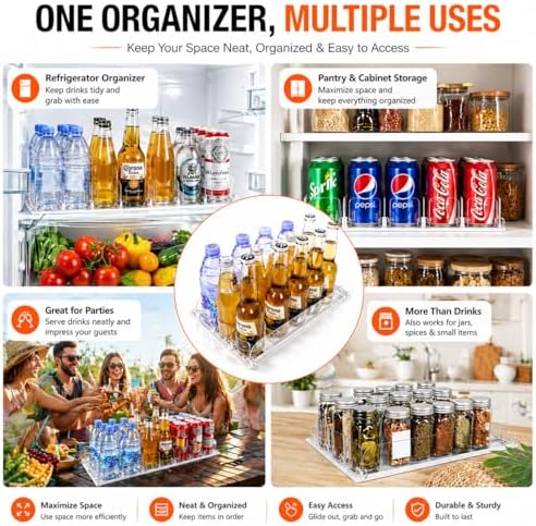 Stackable Soda Can Organizer for Refrigerator, 5-Row, Holds 25–30 Cans