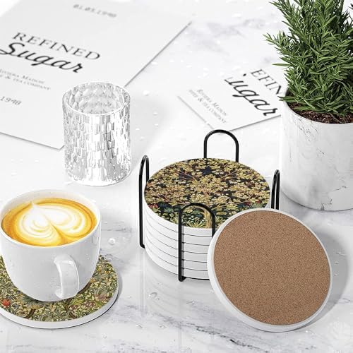 Drink Coasters for Drinks Set of 6, Vintage Art Nouveau Floral Pattern