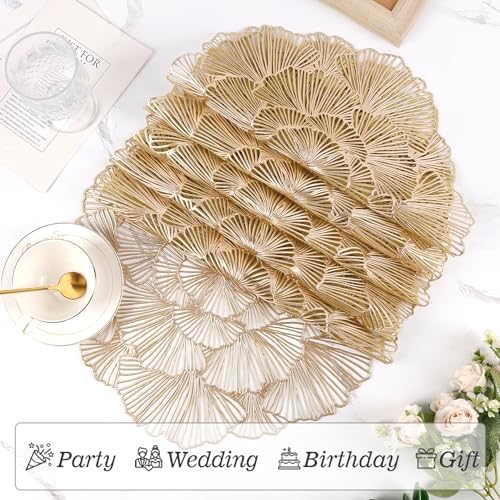 Round Placemats Pressed Vinyl Metallic Flower Place Mats Set of 6
