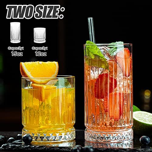 Crystal Drinking Glasses, Set of 8 Durable Glass Cups-4 Highball
