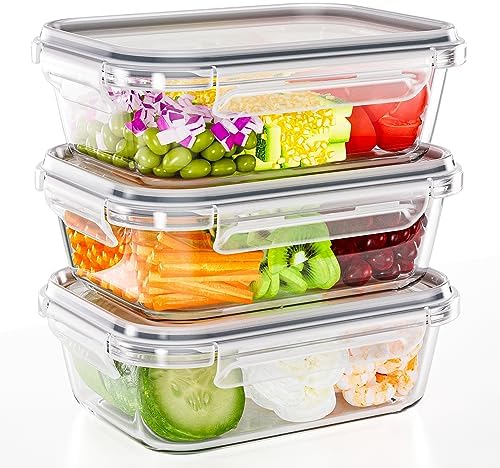 3-Pack 35 oz Borosilicate Glass Food Storage Containers with Lids