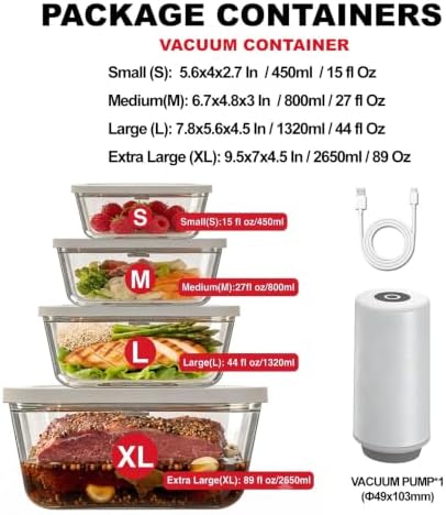 Vacuum Sealer with 4 Borosilicate Glass Containers