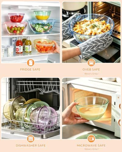 5 Pack Glass Mixing Bowls with Lids