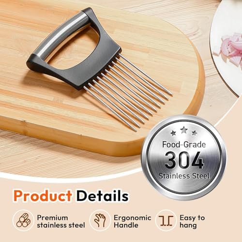 Onion Slicer, Stainless Steel Onion Holder for Slicing with Protective