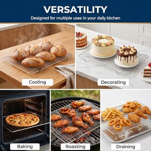 Cooling Rack Set of 2, 10" x 16" No Warp Heavy Duty Stainless Steel
