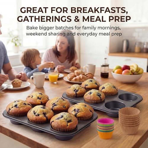 2 Pack Jumbo Muffin Pan, 6 Cup Nonstick Texas Muffin Pans with 12