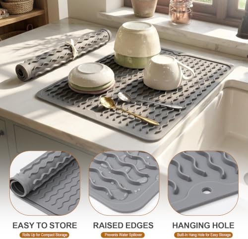 2 Pack Silicone Dish Drying Mat for Kitchen Counter Shower Caddy Rack